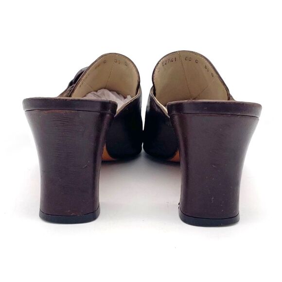 Vintage Salvatore Ferragamo Chocolate Brown Leather Square Toe Mules Size 8.5 - Picture 9 of 16